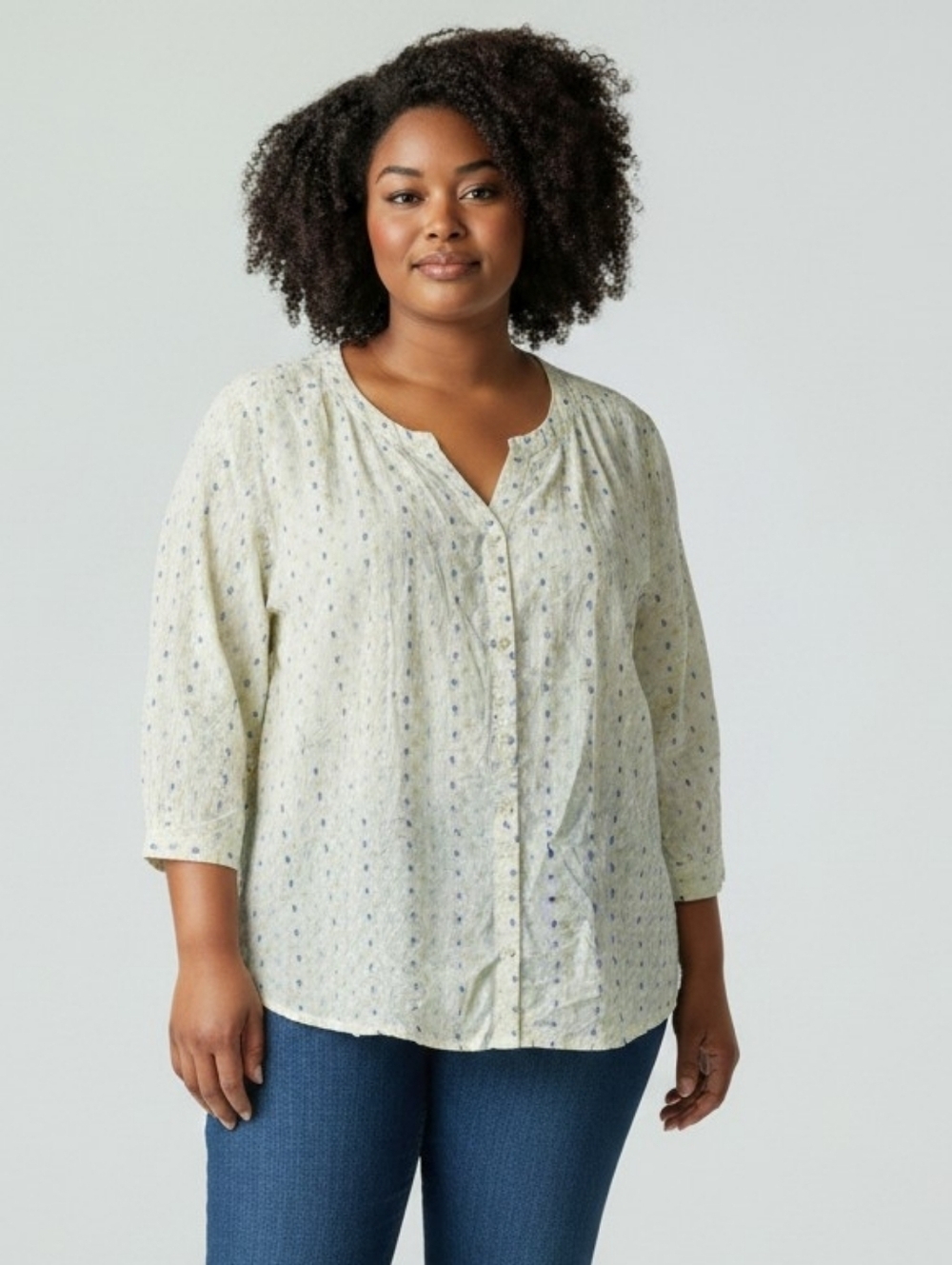 Denim & Company Yellow Polka Dot Button Down Shirt (2X)